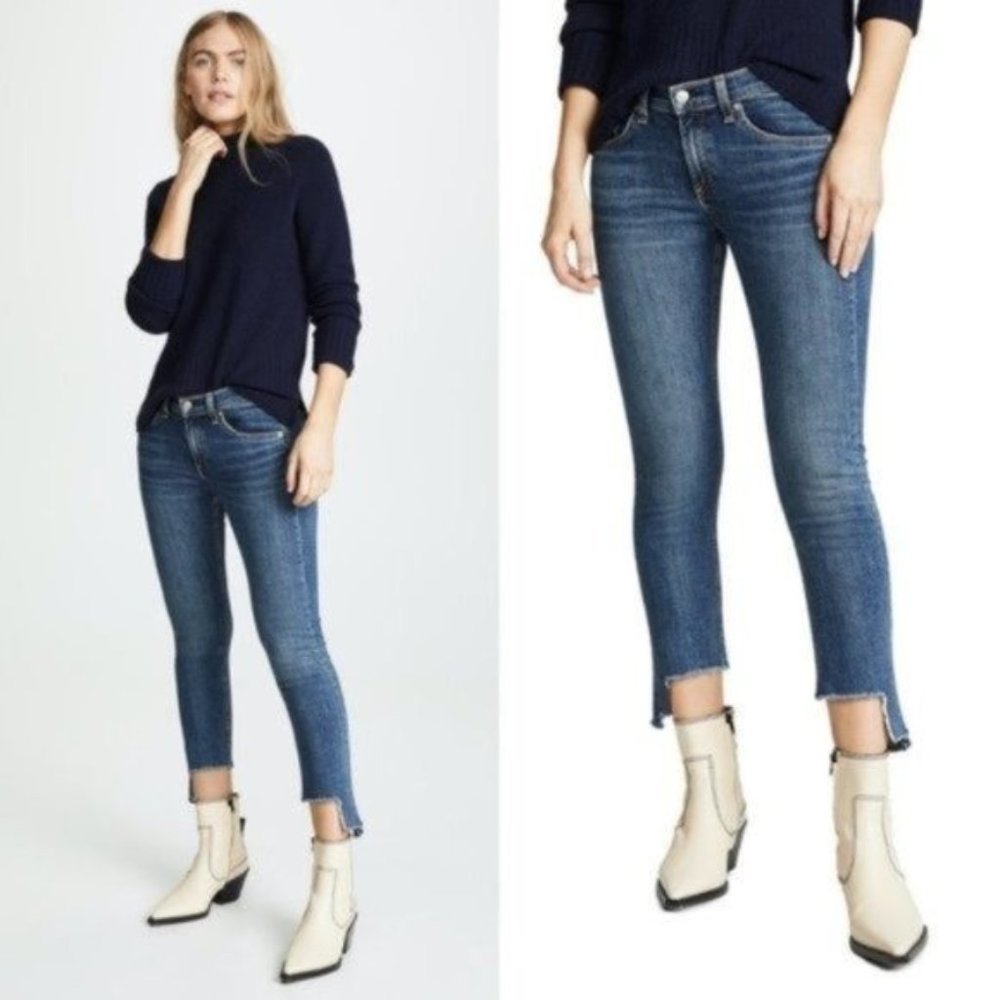 Rag & Bone Cate Mid Rise Ankle Skinny Hampton Jeans Raw Hem Women's Size 25 NWT